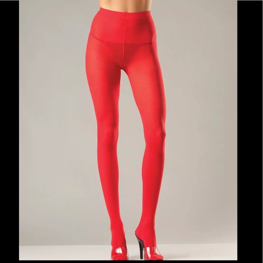Red Opaque Nylon Pantyhose One Size